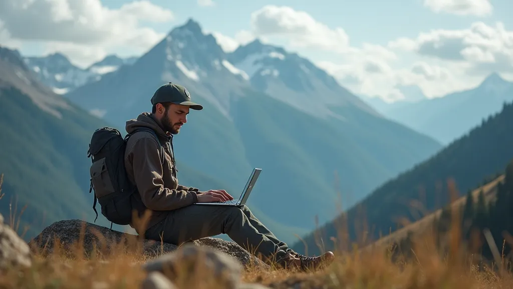 Digital nomad working in the mountains