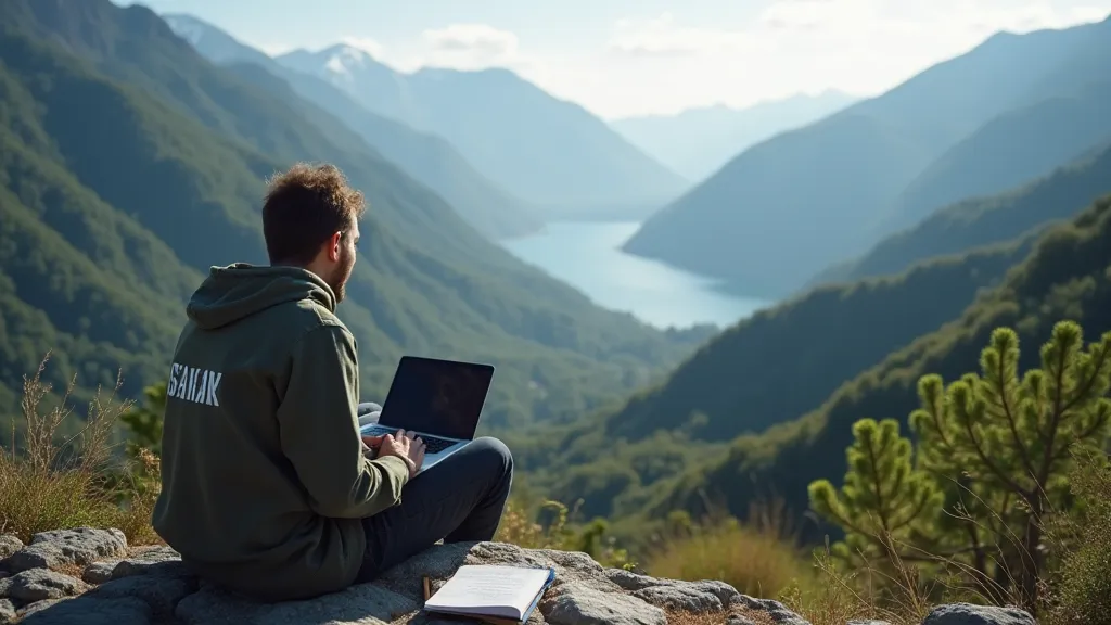 Person budgeting with a scenic view