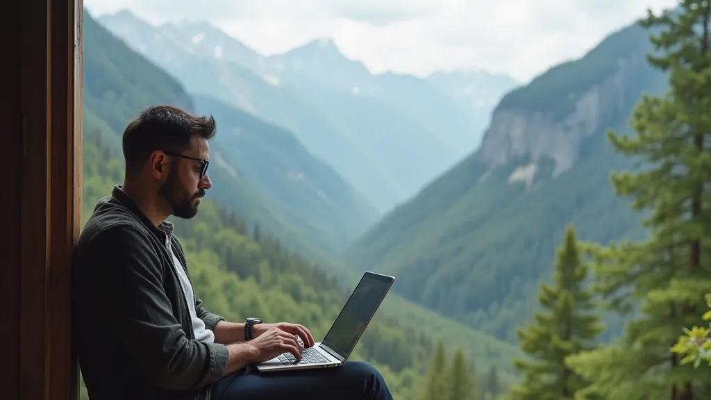Person working remotely with a beautiful view