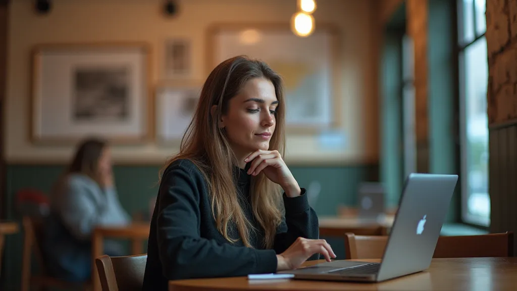A digital nomad looking thoughtful in a foreign cafe.