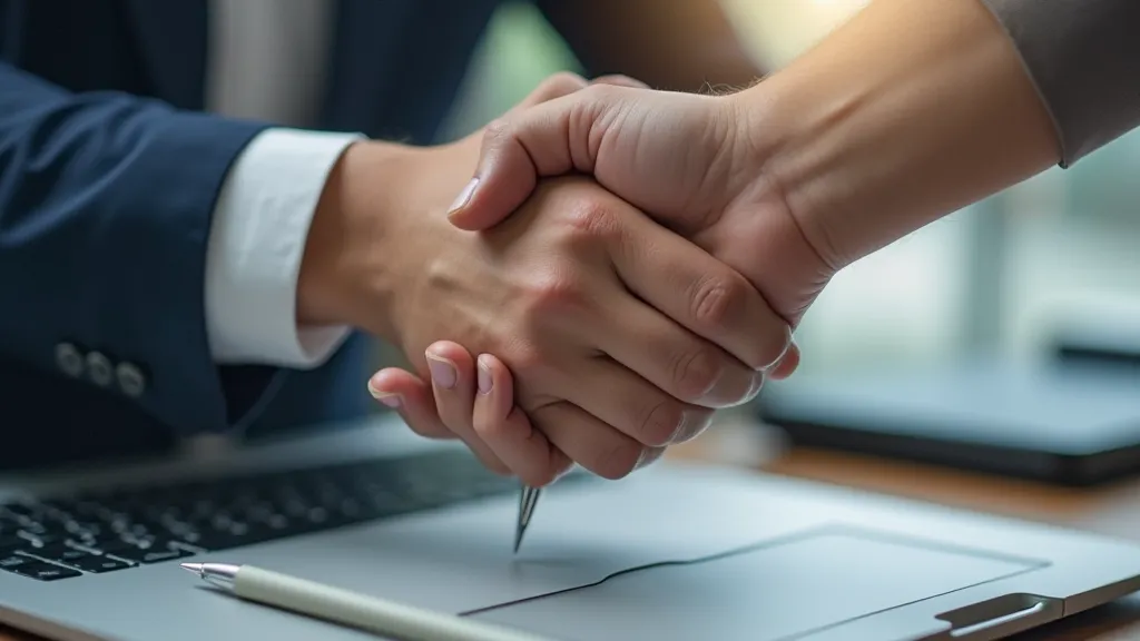 Digital nomads shaking hands over a contract
