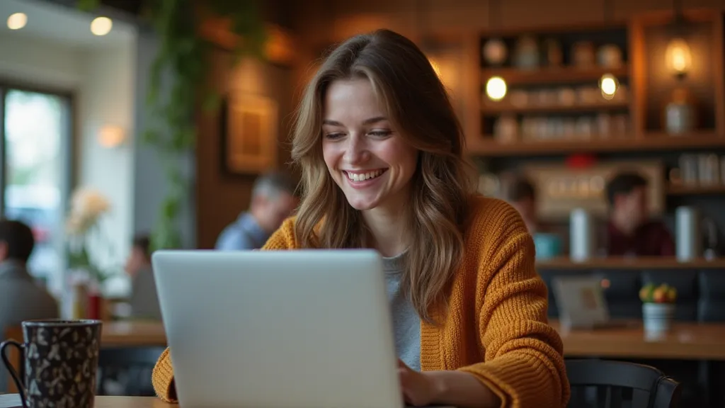 Digital nomad working on laptop in a cafe