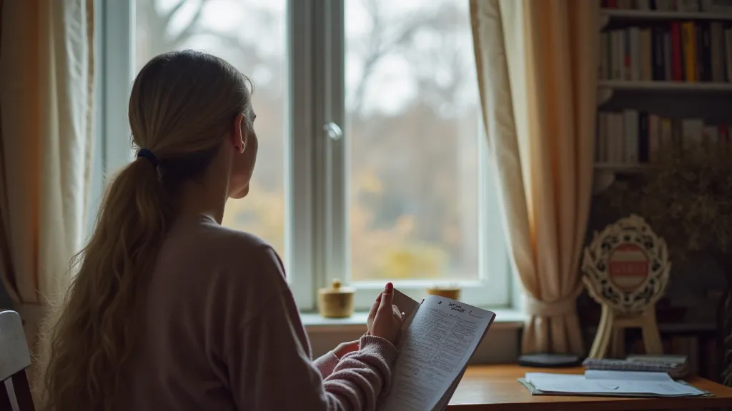Person thinking about finances in a cozy apartment