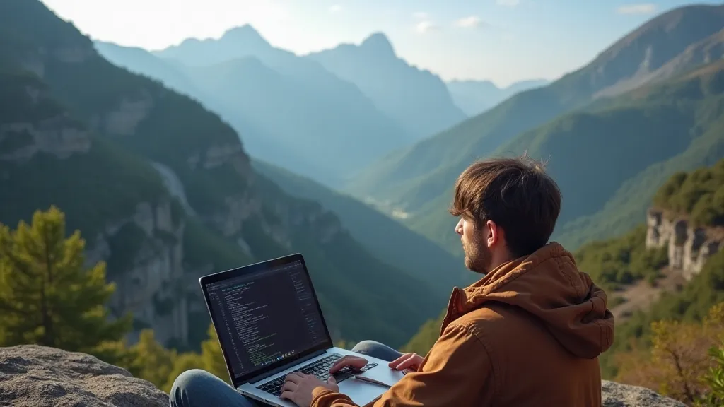Digital nomad working remotely with a scenic view