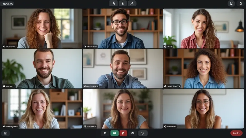 A remote team collaborating happily on a virtual meeting