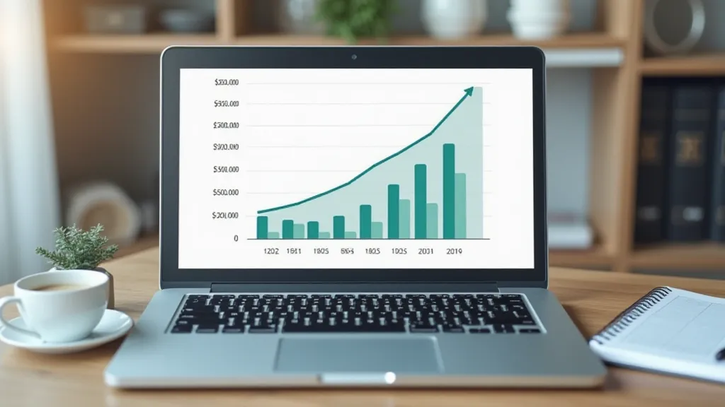 Laptop displaying a graph of financial growth